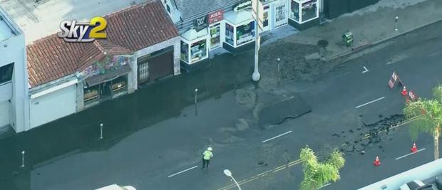 Water Main Break Floods Melrose In West Hollywood 