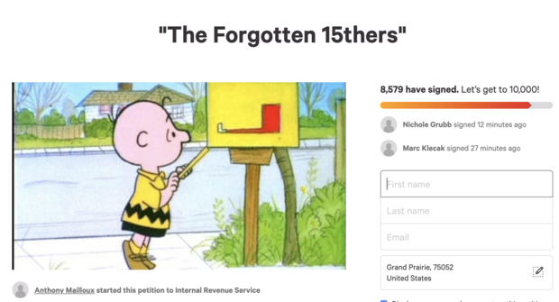 "The Forgotten 15thers" change.org petition. 