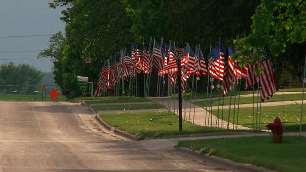 Flags Honoring Lloyd Timm In Kellogg on Memorial Day 