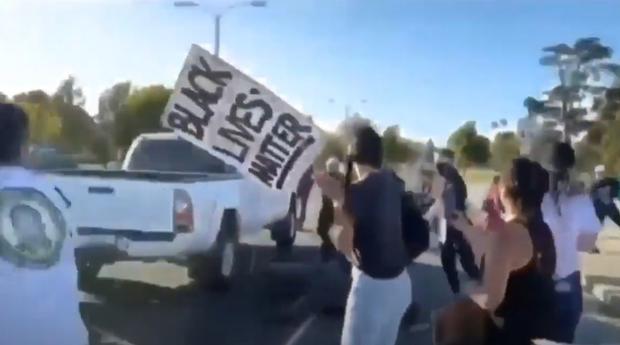 Police Investigate Video Of Truck Driving Through Ventura Protesters 