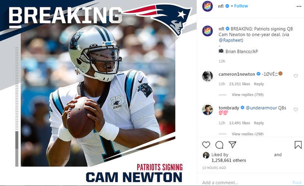 Tom Brady Instagram comment 