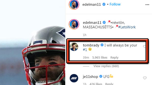 Tom Brady comments on Instagram 