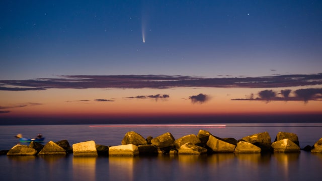 Comet Neowise Shining Above The Port Of Molfetta 