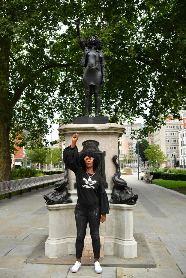 Statue Of BLM Protester Placed On Colston Plinth In Bristol 