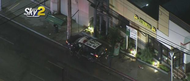 LAPD Cruiser Slams Into Pole Outside Fairfax Fatburger 