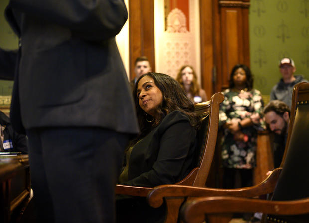 Democratic Presidential Candidate Sen. Kamala Harris Attends Asian and Latino Coalition Discussion At Iowa Capitol Statehouse 
