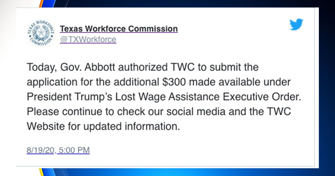 Texas Workforce Commission Tweets State Applying For Additional Weekly ...