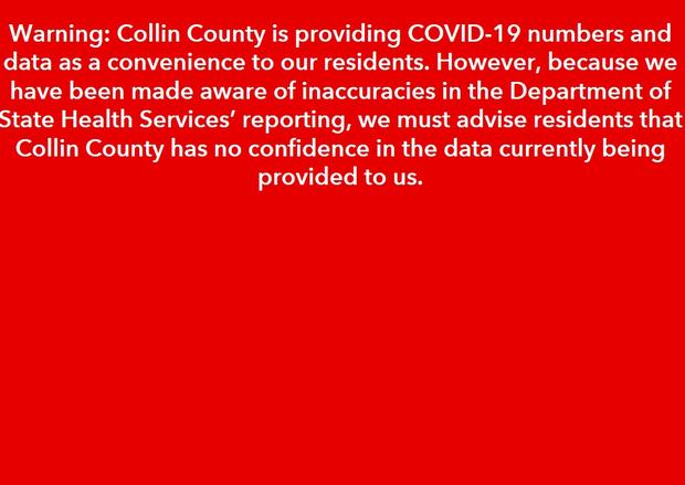 Collin County COVID-19 dashboard disclaimer 