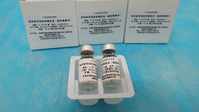 Vials of a COVID-19 vaccine candidate pictured in Wuhan 