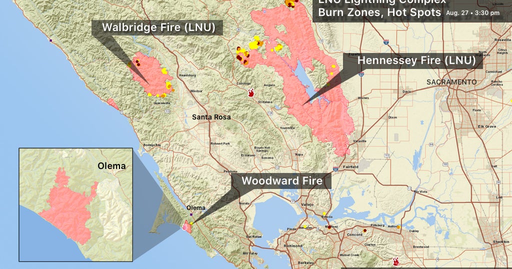 LNU Lightning Complex Fire Burn Zones Map & Fast Facts - CBS San Francisco