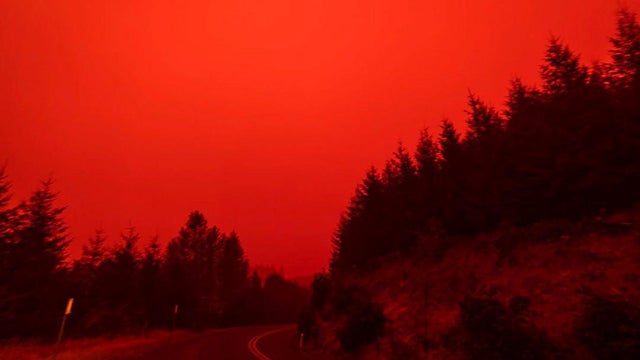 Red sky and thick smoke are seen in Salem City 