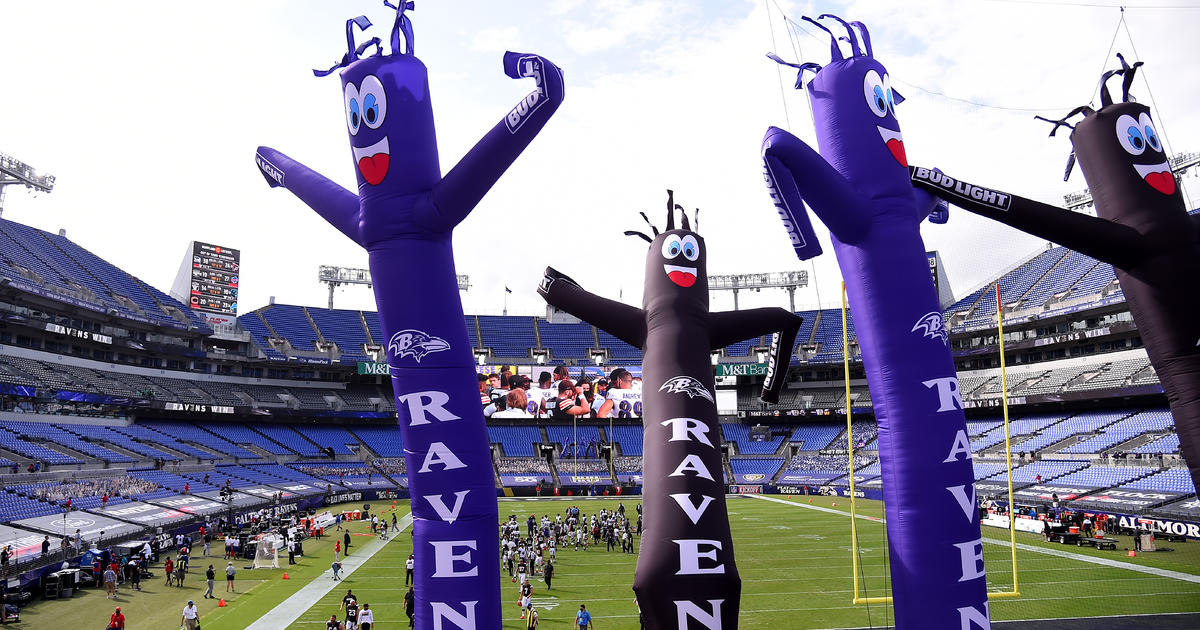 BALTIMORE, MD - SEPTEMBER 13: Inflatable decorations blow after a touchdown  by the Baltimore Ravens against the Cleveland Browns on September 13, 2020,  at M&T Bank Stadium in Baltimore, MD. (Photo by