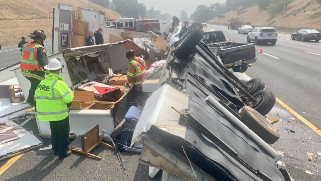 Crash Destroys Travel Trailer RV Along Interstate Highway 680 In ...