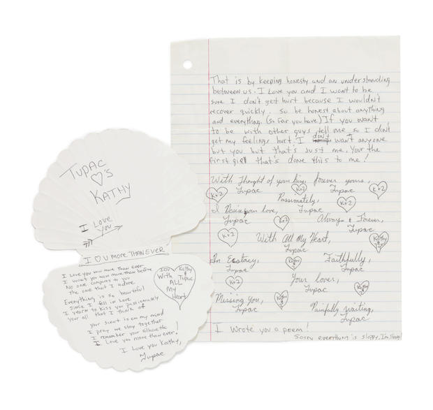Letters written by rapper Tupac Shakur in high school are pictured 