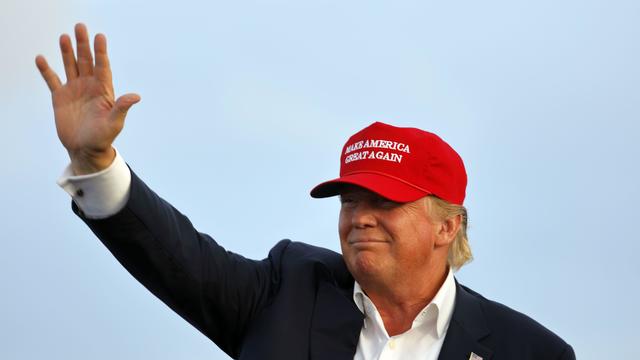 Donald Trump, 2016 Republican Presidential Candidate, Waves During A Rally 