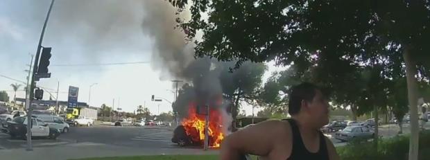 LAPD Officers Rescue Disabled Man From Burning Car In Pacoima 