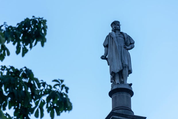 A view of the Christopher Columbus statue at Columbus Circle