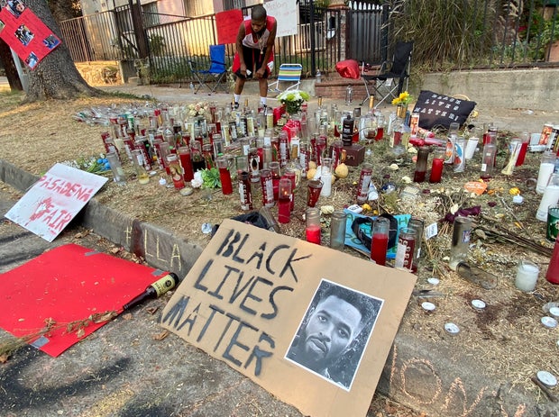 Black Lives Matter protest at City Hall around the death of Anthony McClain, who was killed by the Pasadena Police Department.