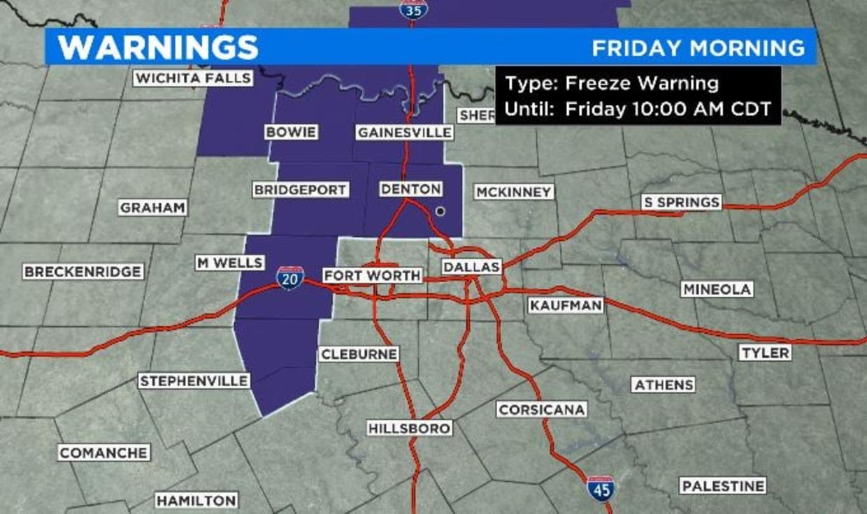 Freeze Warning For Parts Of North Texas Friday Morning CBS DFW