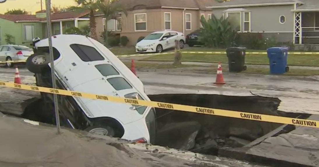Sinkhole Swallows Up Van In South LA CBS Los Angeles