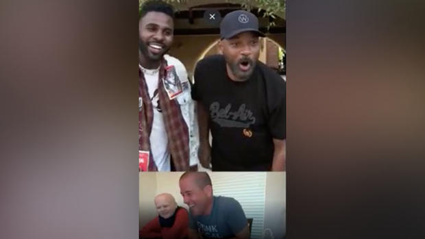 Will Smith and Jason Derulo surprised Aiden Yielding and his dad, Chuck with a virtual visit 