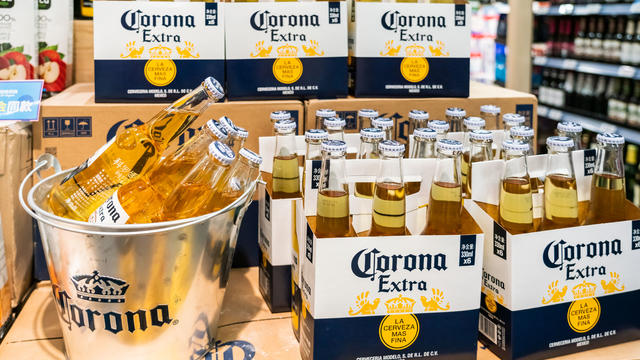 Bottles of Corona Extra beer seen in a supermarket 