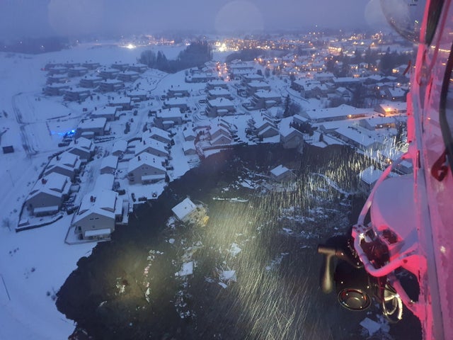 General view after a landslide hit a residential area in Ask village, Norway 