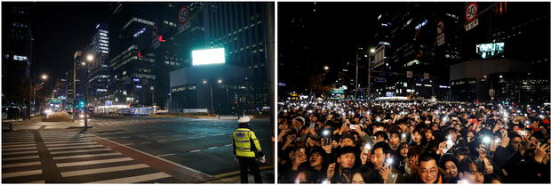 A combination photo shows Seoul on New Year's Eve in 2019 and 2020 