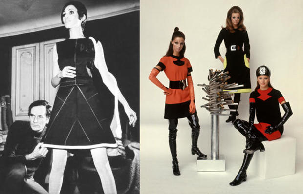 Models wearing fashions designed by Pierre Cardin. 