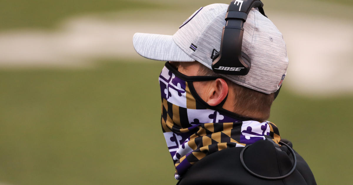 Ravens Head Coach John Harbaugh Sports Face Coverings From Route One Apparel  - CBS Baltimore