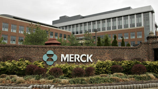 A Merck logo is pictured outside the entrance to a facility 
