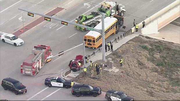 Deadly crash involving car and school bus in North Fort Worth 
