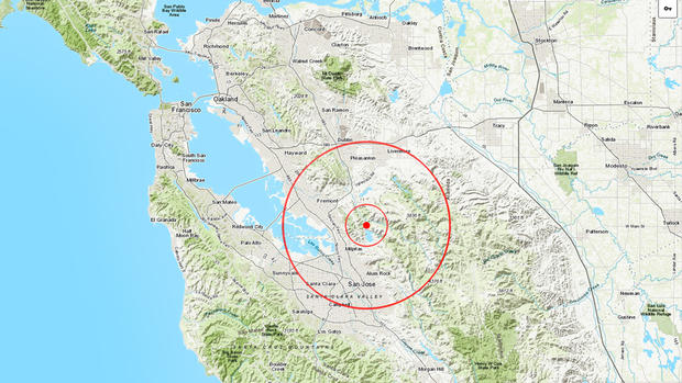 Calaveras Reservoir Earthquake Map Feb. 7, 2021 