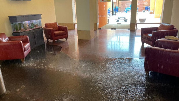 Water from broken pipes at Fort Worth Museum of Science and History 