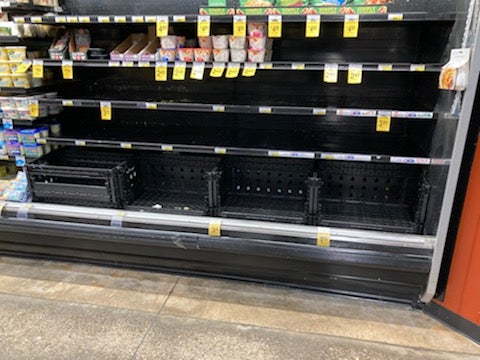 Empty shelves at a Dallas Tom Thumb 