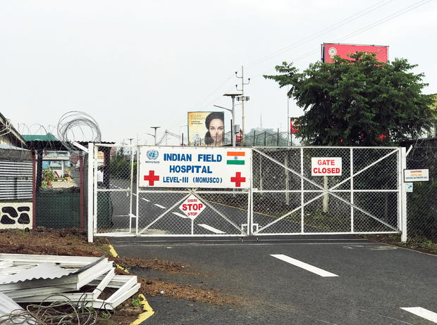 A general view of the locked entrance to the Level III Indian Field Hospital in Goma 