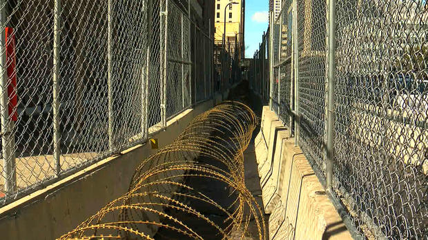 Barbed Wire Barriers Near Hennepin County Government Center for Derek Chauvin Trial 