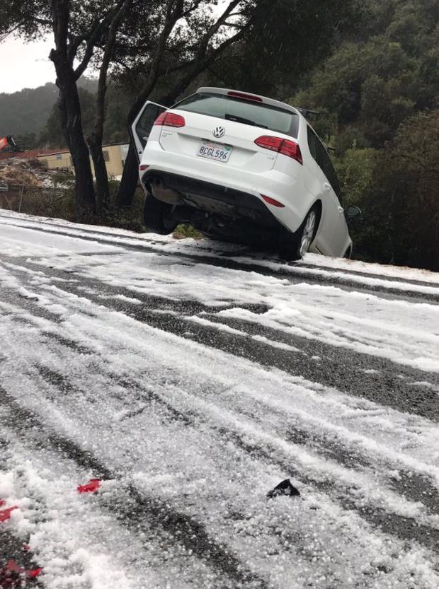 Snow on the 154 freeway in Santa Barbara 
