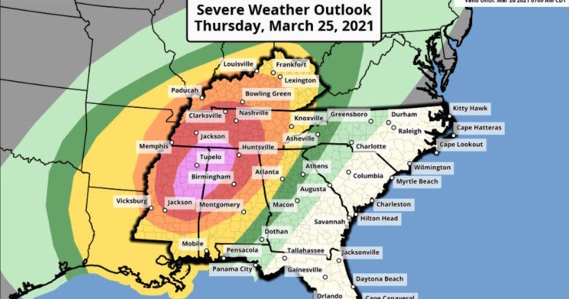 Another major tornado outbreak takes aim at the Southeast today - CBS News