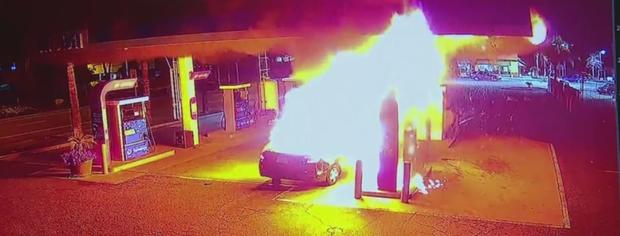 Car Fire Sets Baldwin Park Gas Station Ablaze 