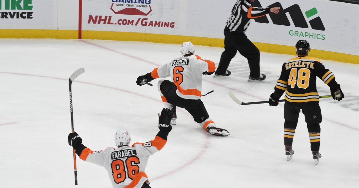 Philadelphia Flyers' Samuel Morin plays against the Boston Bruins