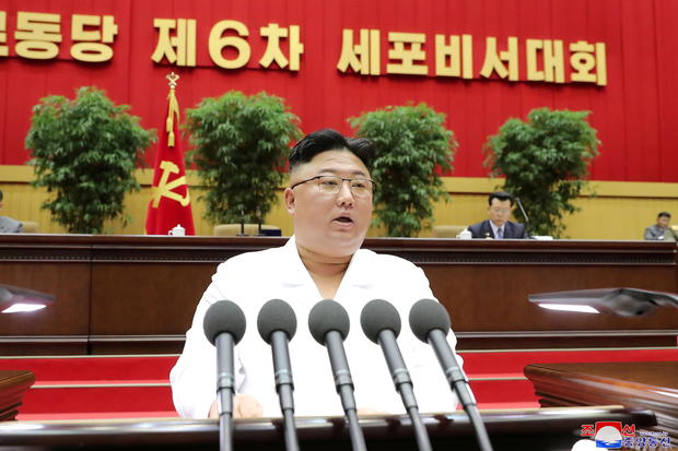 KCNA picture of North Korean leader Kim Jong Un addressing a conference of the Workers' Party's cell secretaries in Pyongyang 