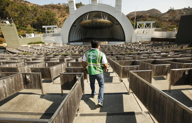 The Hollywood Bowl has been transformed into a drive-thru food distribution on Thursdays in a season when the concerts are canceled due to the COVID-19 pandemic. The drive-thru food distribution is organized by L.A. County, with major help from the L.A. Re 