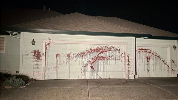 blood on garage 