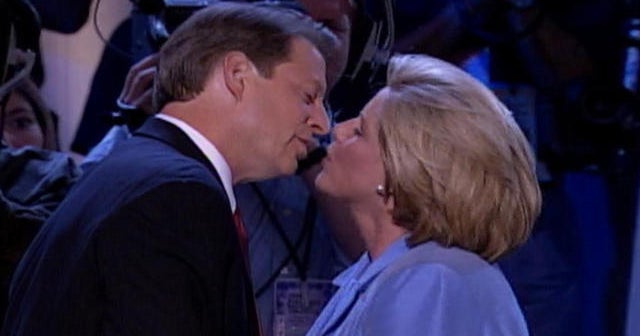 2000: Al Gore kisses Tipper before delivering acceptance speech at ...