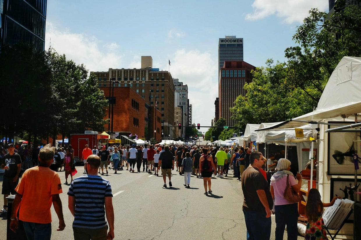 People At Street Market In City 