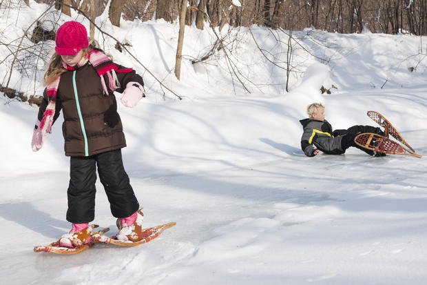Boy falls snowshoeing 