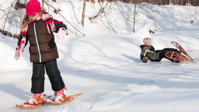 Boy falls snowshoeing 