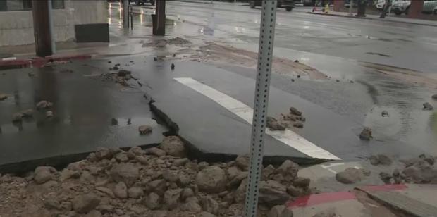 Water Main Break Floods Santa Monica Blvd. In Hollywood 