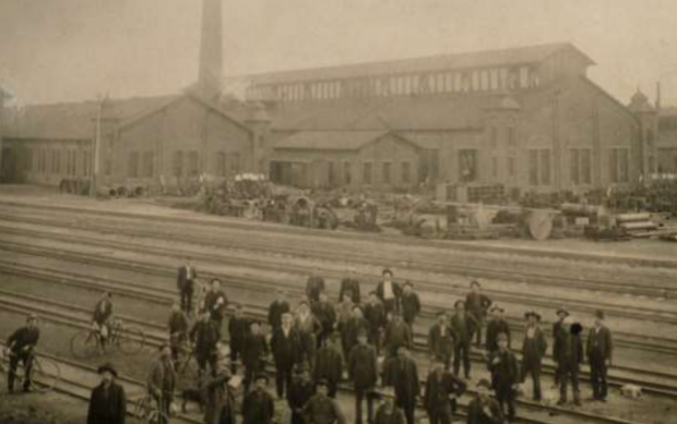 CDOT Burnham Yard 6 (workers circa 1900, all buildings in photo were destroyed in 1963, credit Historic Denver, John Tudak Collection) 